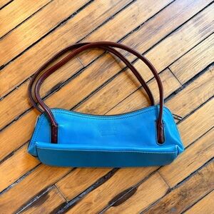 Vera Pelle Blue and Brown Leather Shoulder Bag